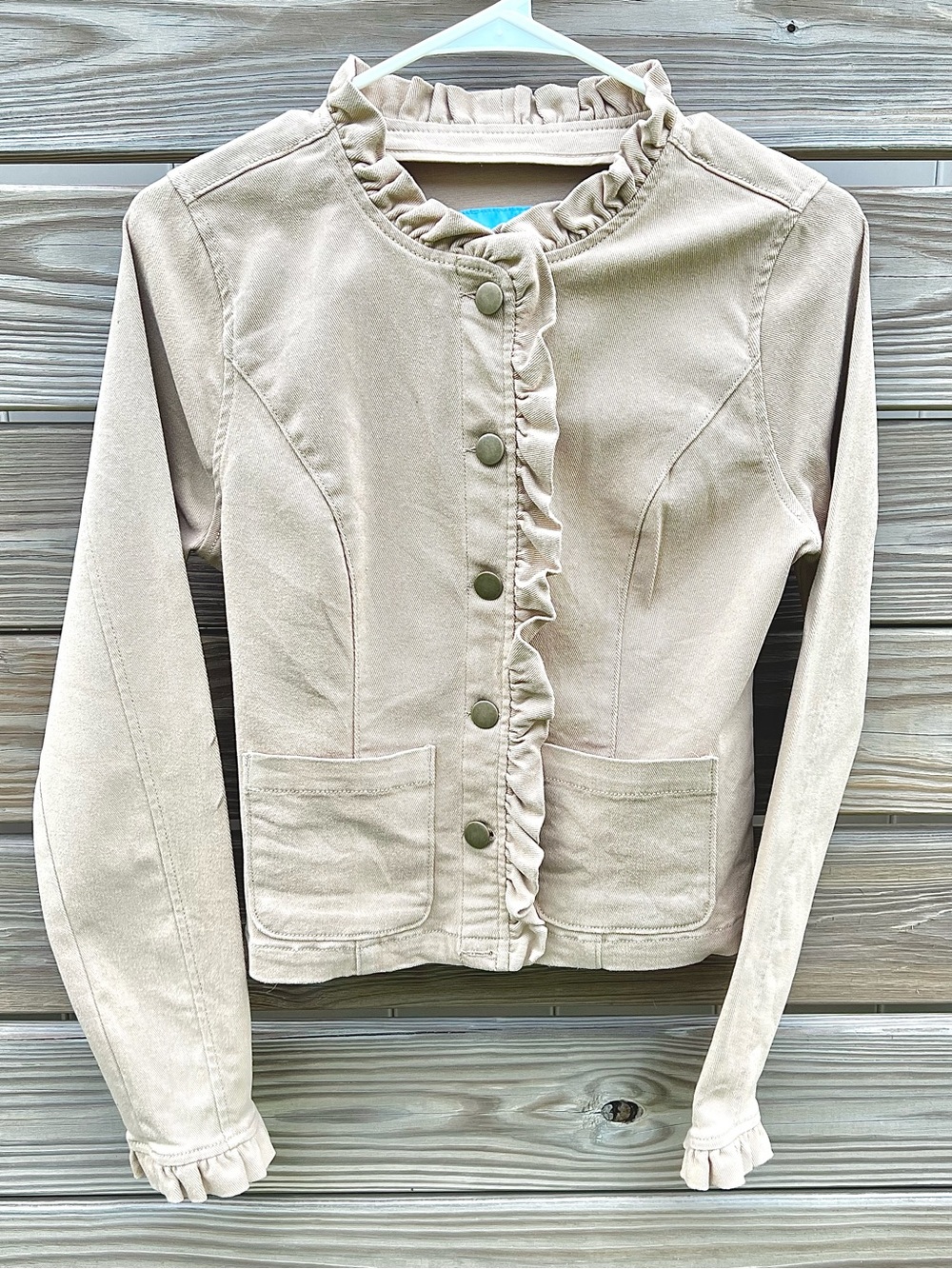 Draper James Ruffle Trim Cotton Twill Jacket Beige Tan Women's Blazer Size XS